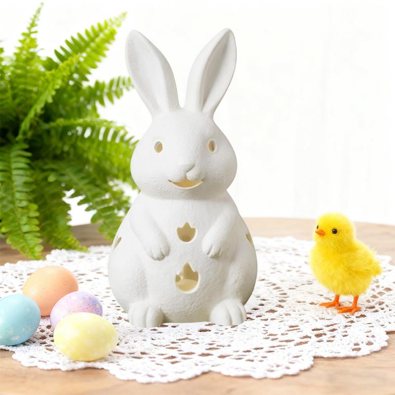 Easter Hollowed Out Rabbit Resin Candlestick, White Bunny Candle Holder, Home Decoration With Tea Light Opening
