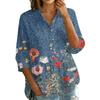 Women Button Front Vintage Floral Print Shirt Three Quarter Sleeve Loose Fit Blouse Casual Lightweight Top for Everyday Wear