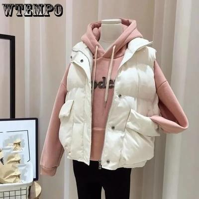 Gilet di Cotone Corto Senza Maniche Cappotto con Cerniera Collo Alto da Donna Caldo Confortevole Largo Casual Pendolare Stile Preppy Primavera Autunno