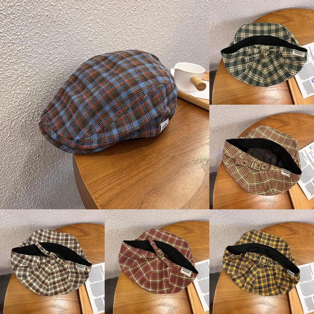 Trendy Retro Grid Print Newsboy Cap Windproof Warm Features Streetwear Casual