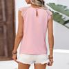 Bluze roz pentru femei cu gât rotund, cu mânecă scurtă, vară 2025, cu dantelă, casual, largi, cu mâneci bufante plisate, bluză de lucru, top la modă