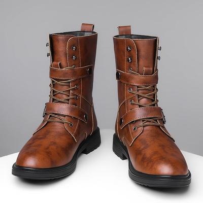 Herrenstiefel Mid-Calf Motorradstiefel Qualität Lässiger Lederstiefel High-Top Chelsea Boots für Herren Plüsch Warmer Winterstiefel