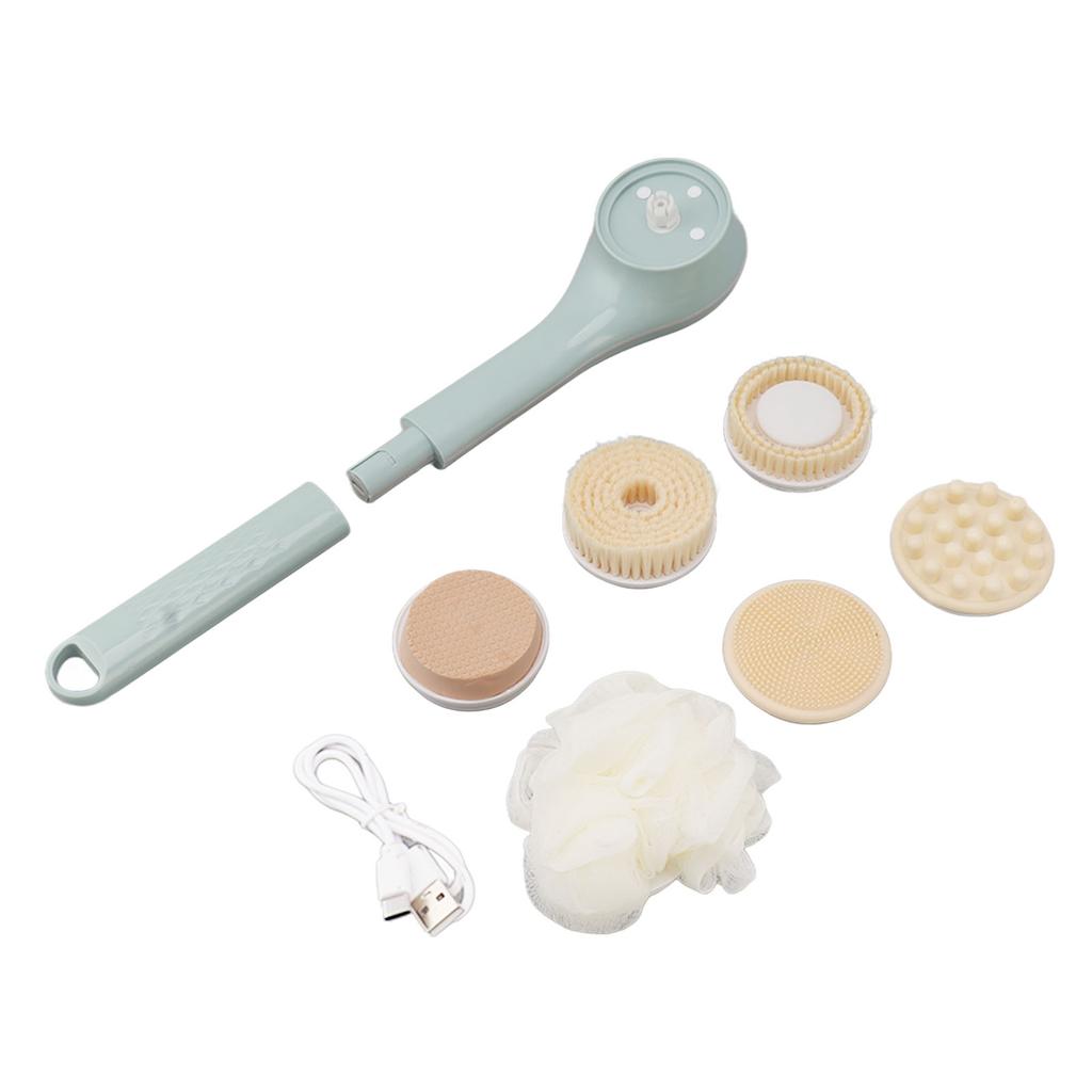 Electric Bath Brush Exfoliating Multifunctional with 6 Attachments Auto Rotation for Shower Bathing
