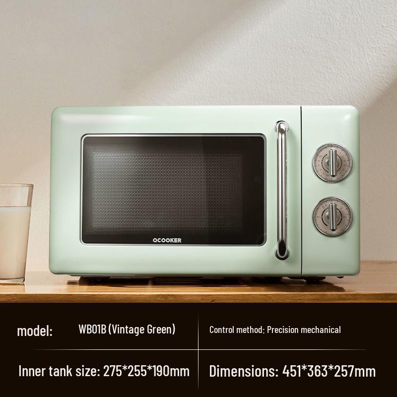 QuanChu Retro Multi-functional Mini Microwave Oven with Turntable and Light Wave Technology