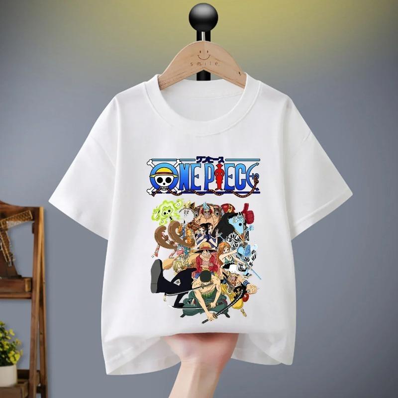 One Piece Tshirt New Luffy Black White Children Cotton Clothes Fashion Anime Figure Clothing Cartoon Tops Boys Summer Tee Gift