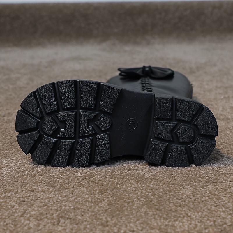Girls High Top Winter Boots Bow Detail Slip Resistant Rubber Sole Zipper Closure Warm Fabric Lining