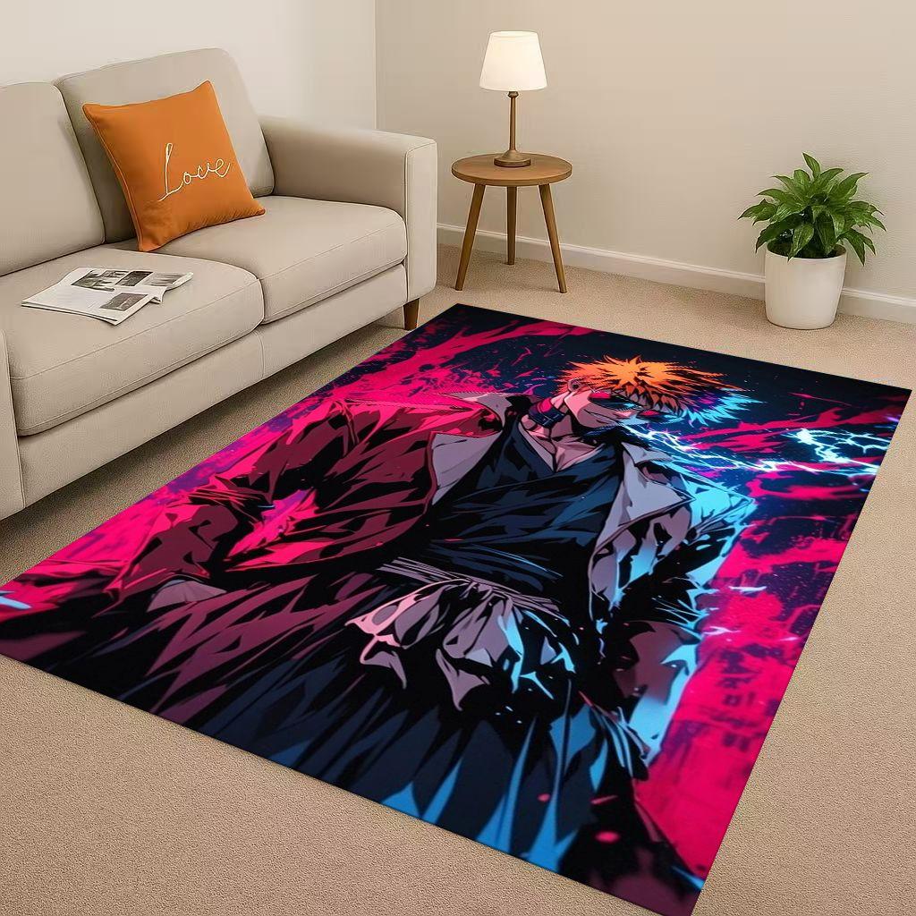 Anime Bleach Kurosaki Ichigo Cartoon Wohnzimmer Rutschfester Teppich für Schlafzimmer Sofa, Leicht zu reinigen Heimdekoration Fußmatte Spielmatte