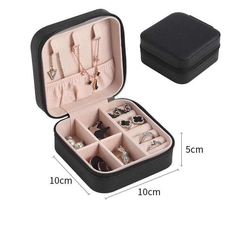 Tragbare Mini-Schmuckaufbewahrungsbox PU-Leder Organizer-Etui für Ohrringe Halsketten Ringe Reise Zuhause Vitrine Damen Geschenk