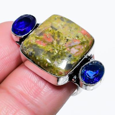 Natural Unakite, Topaz Gemstone 925 Sterling Silver Gift Ring Size 7.5 N7o17