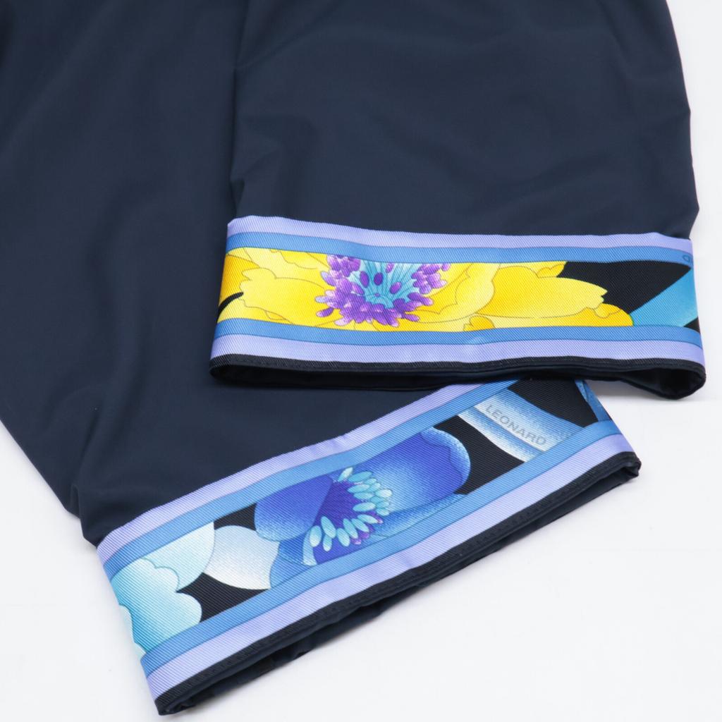 LEONARD 0388350 Water-repellent Nylon and Silk Belted Spring Coat Coat 42 NavyUsed