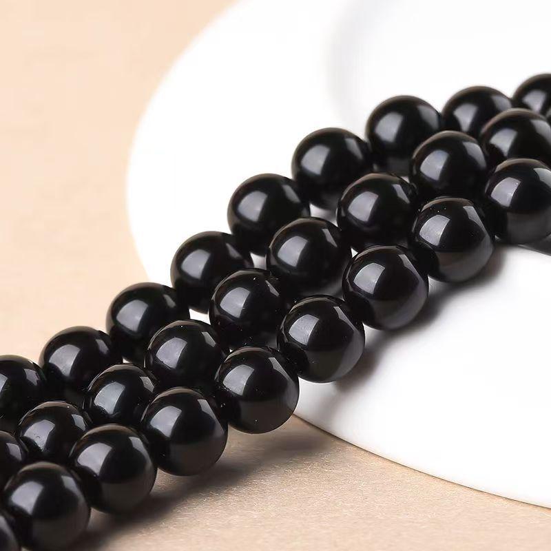7A Natural Black Obsidian Beads for DIY Crystal Jewelry & Bracelets