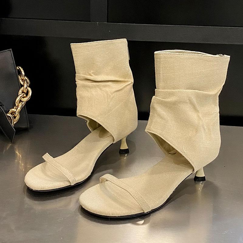 Fashion Female Low Heel Footwear Gladiator Sandals Shoes For Women Zippers Fashion Open Toe Ladies Sandals Ankle Booties Shoes Pumps