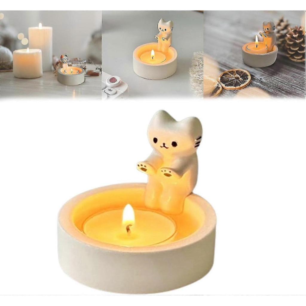Cartoon Kitten Candle Holder, Kitty Warming Its Paws Cute Scented Light Holder, Cat Candle Holder With Warming Cat Paws, Gift For Cat Lover - Pjun