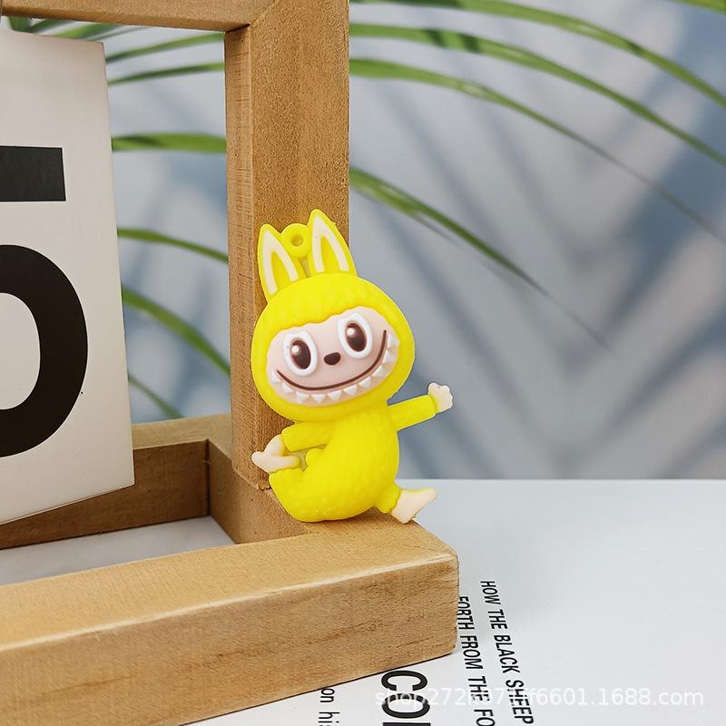 6 stk Yoga Labubu Nøkkelring 3D Dukke Labubu Ryggsekk Anheng
