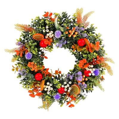 Corona de Primavera Artificial con Frutas de 17.7 Pulgadas Corona de Verano para Puerta Principal, Pared, Boda, Decoraciones Interiores y Exteriores