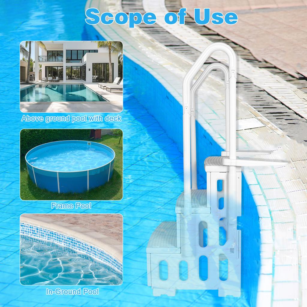 Plastic Pool Escalator Anti-Slip Slip Resistant Detachable Pool Ladder Lightweight for Various Sizes Swimming Pools