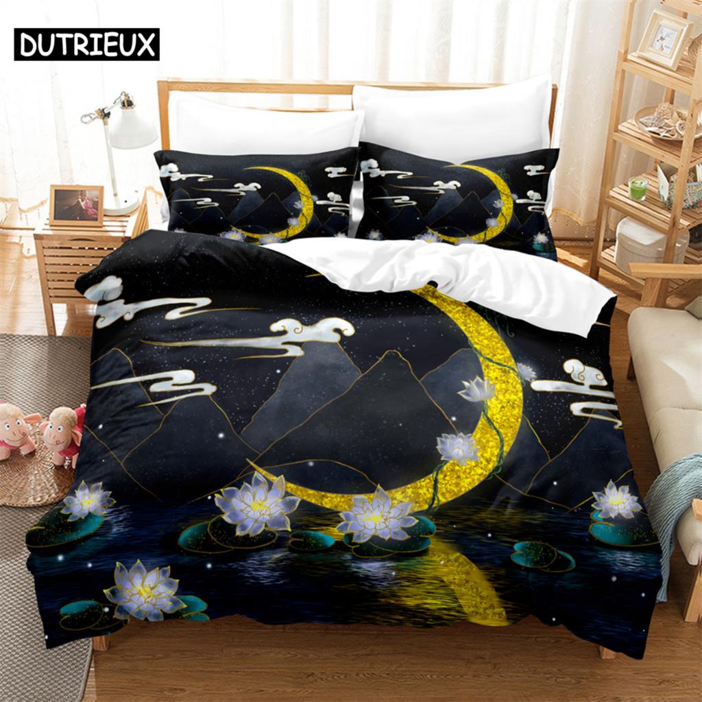

Lotus 3Pcs Bedding Sets 3D Digital Printing Custom Quilt Duvet Cover Set Home Queen King Quilt Pillowcase (135x200cm)&set
