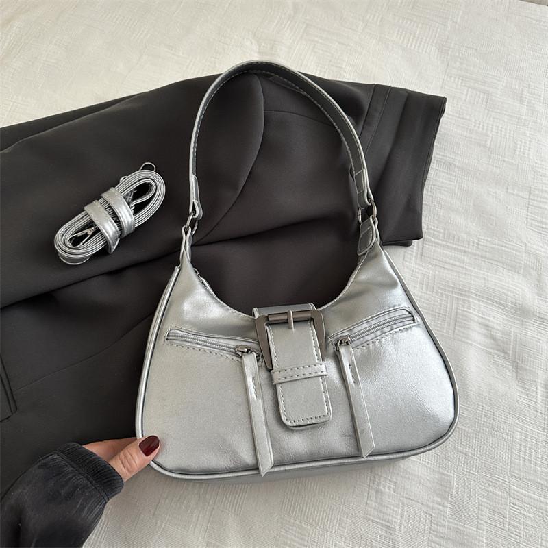 Chic Vintage Style Black Pu Leather Shoulder Bag For Women With Unique Crescent Shape