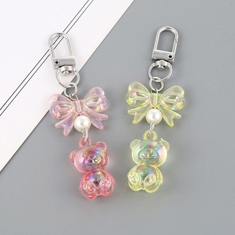 Adorable Bear Keychain Pendant Stylish Bowknot Keyrings Multifunctional Bag Pendant Key Holder Suitable for Couples