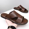 Fashion Solid Color Fashion Casual Leather Slippers for Men Summer New Designer Shoes Male Big Size Driving Roman Slippers Man