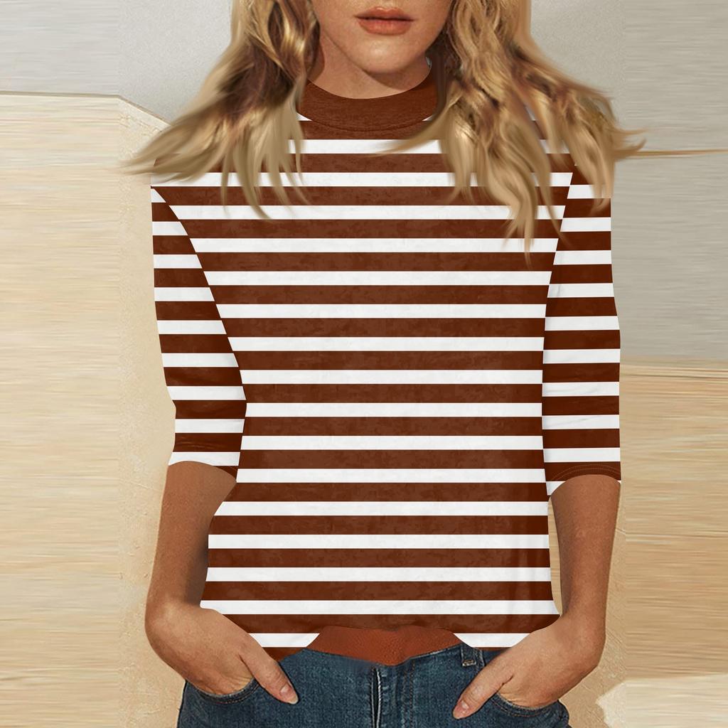 Damen Mock-Neck 3/4-Ärmel Bedrucktes Oberteil