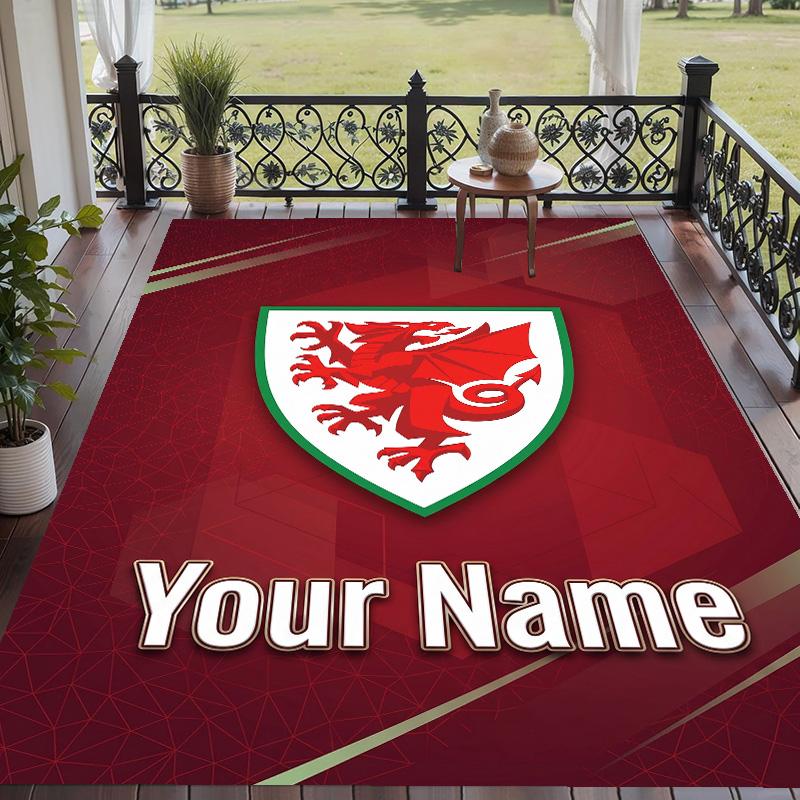 Custom Text Printed Rug Wales Rugby Non Slip Floor Carpet For Home Room Decor