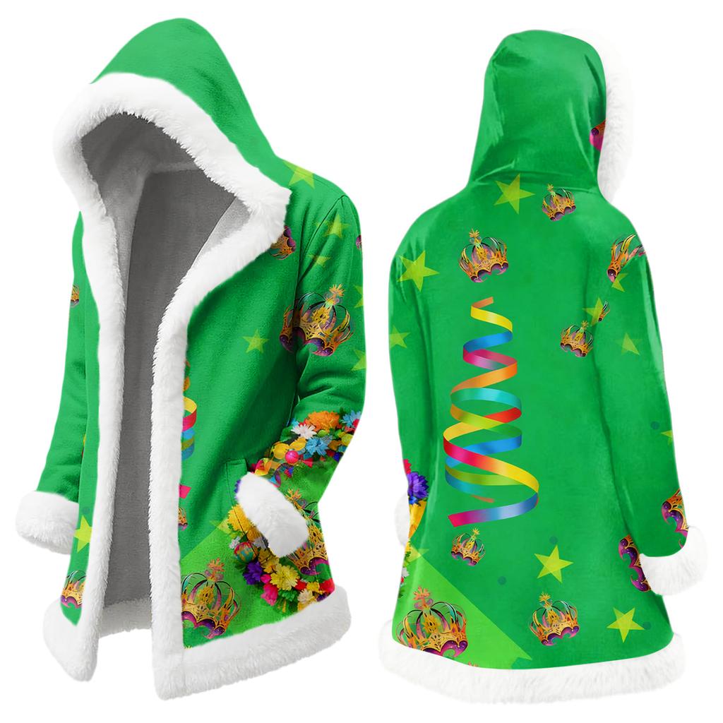 Unisex Casual And Fashionable Plush Collar Hooded Long Sleeved Carnival Print Jacket
