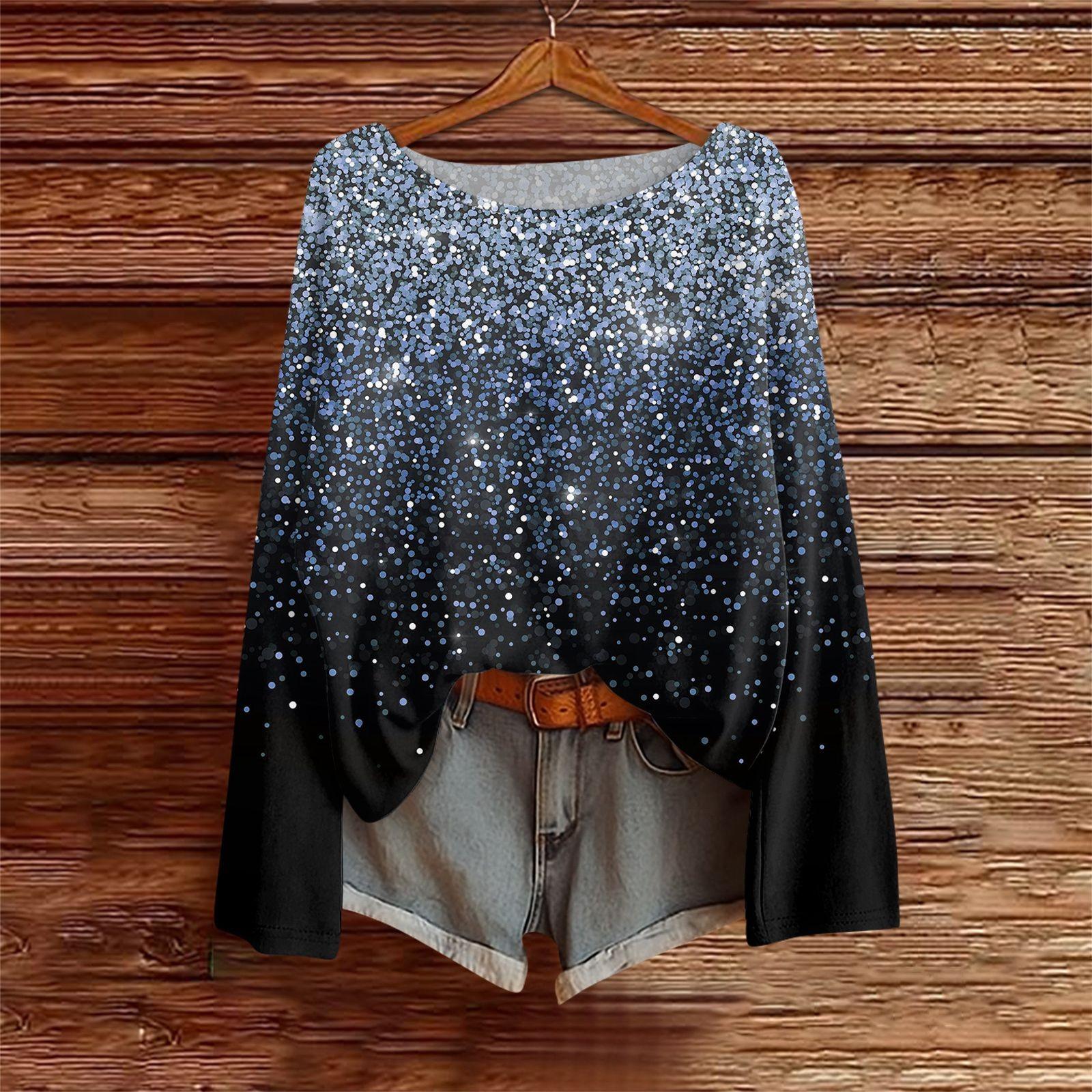 

Long Sleeve Shirts For Women Print Graphic Tees Blouses Casual Plus Size Basic Tops Pullover XL