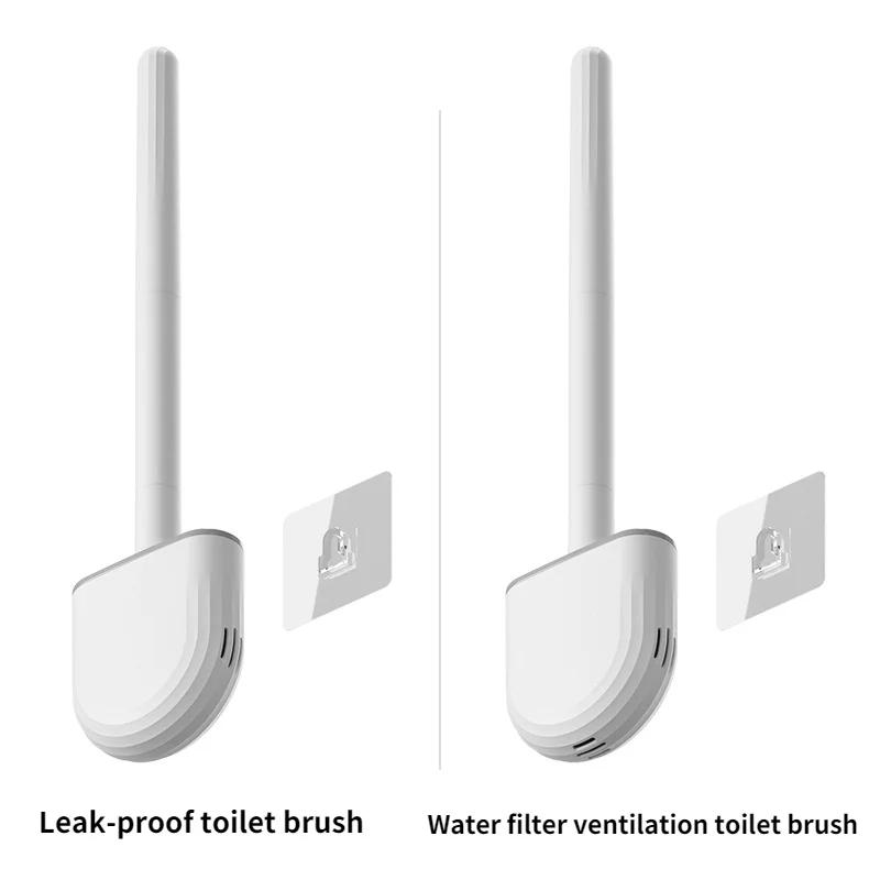 TPR Silicone Toilet Brush Flat Head Flexible Wall Mounted Black Toilet Bowl Cleaner Brush Holder Set For WC Bathroom