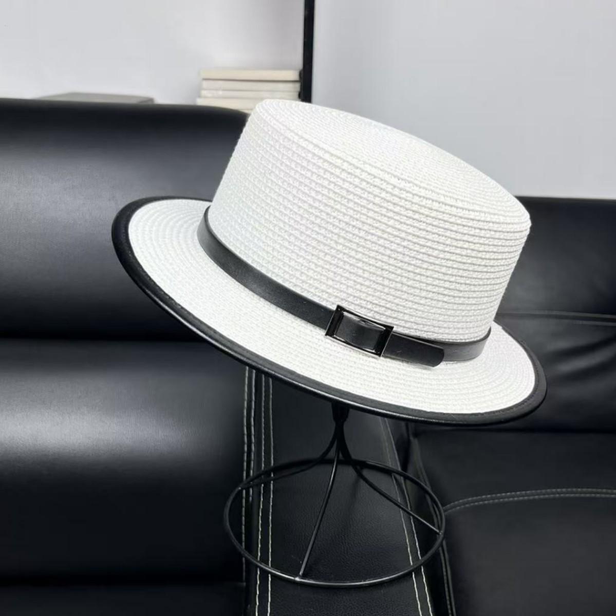 

Korean version of white flat-top straw hat women s summer travel sunshade sunscreen beach hat shopping fashion small edge top hat M（55-58cm） белый