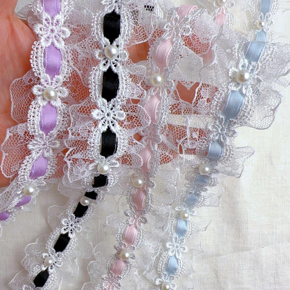 DIY Polyester Fabric Trim Lace Lolita Style Flower Embroidery Lace Bead Embroidery Decorative Strap Home