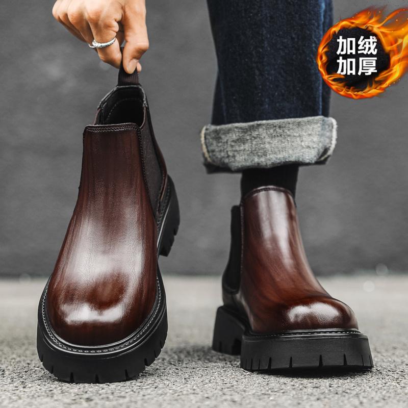 Thick-soled Martin boots winter new British style warm high-top leather shoes locomotive velvet boots leather boots