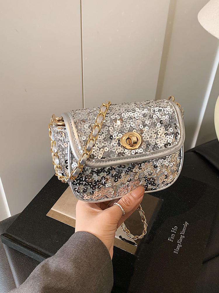 

Crossbody Sequined Small Square Bag - Simple and Casual, Fashionable Single-shoulder Phone Bag срібний
