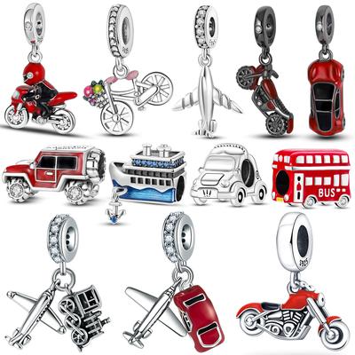 925 Silver Travel Vehicle Charms Beads Zirconium Truck Truck Car Airplane Dangle Bracelet Κολιέ DIY Jewelry