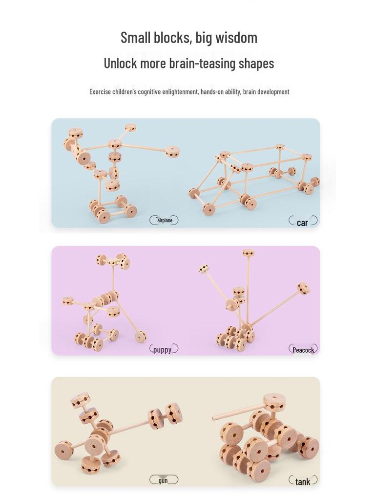 60-Piece Wooden 3D Building Blocks Toy for Kids' Imagination and Early Learning