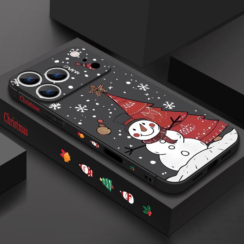 Christmas Snowman Pattern Lanyard Case For iPhone 17 15 16 Pro Max 12 13 14 Pro Max 16e Air 11 Shockproof Soft Strip Phone Cover