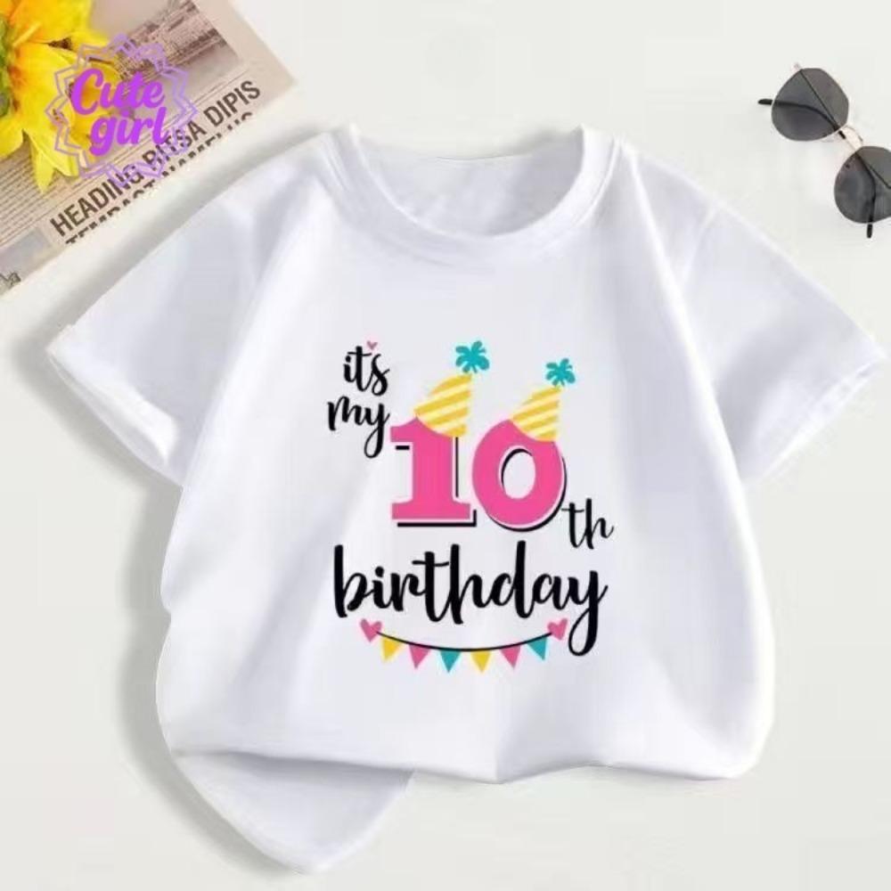

Girl s T-shirt and children s short shirt with birth date number printed with birthday 140