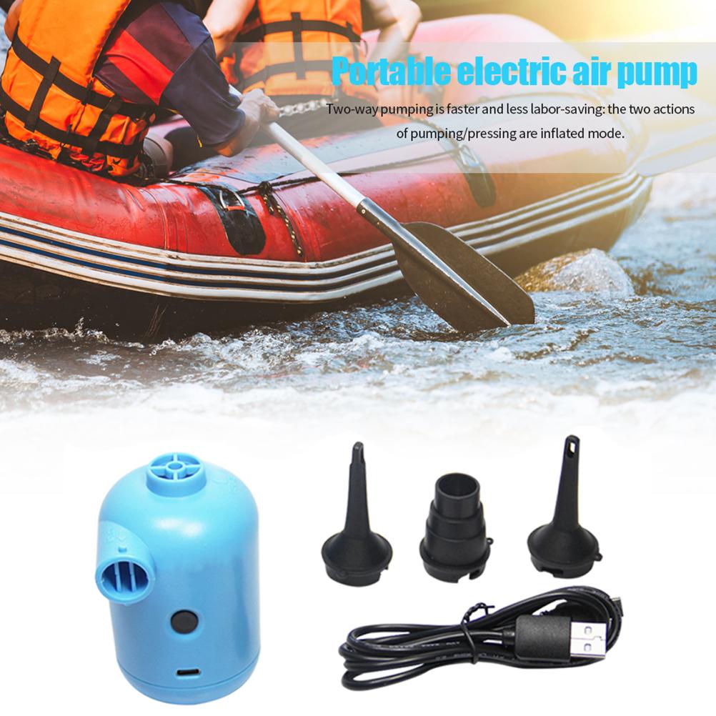 Bärbar Elektrisk Luftpump DC5V USB-kontakt Paddel Gummibåt Säng Soffa Flytande Rad Uppblåsbar Pump med 3 Munstycken