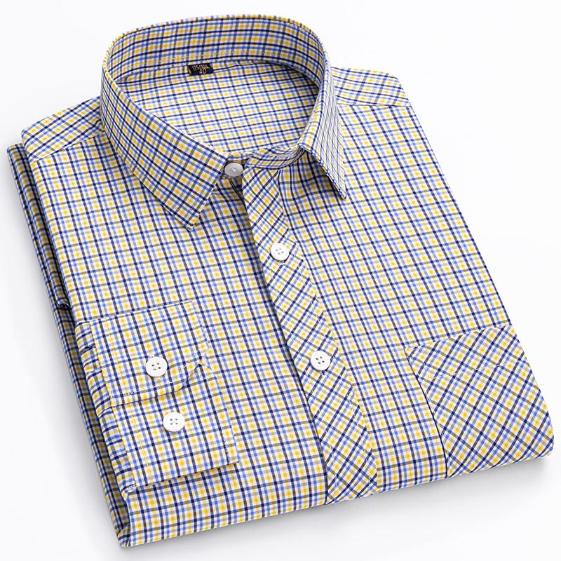 Spring Summer Thin Men's Shirt Long-Sleeved Cotton Plaid Shirt Formal Fashion Soft Breathable Classic Basic Casual  Shirts
