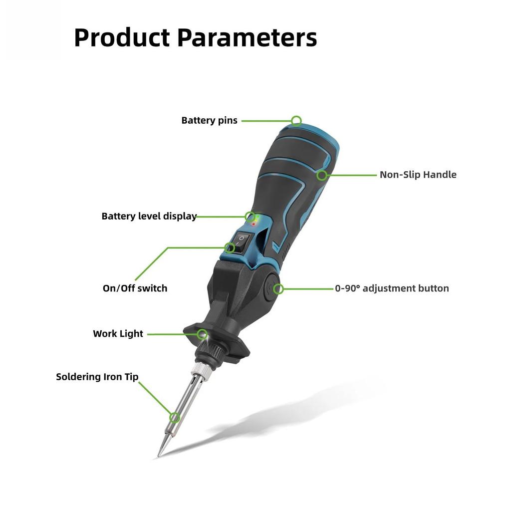 30W 400℃ Cordless Electric Soldering Iron Gun 90° Adjustment Welding Gun For 12V Solder Sucker Heating Remove Power Tool