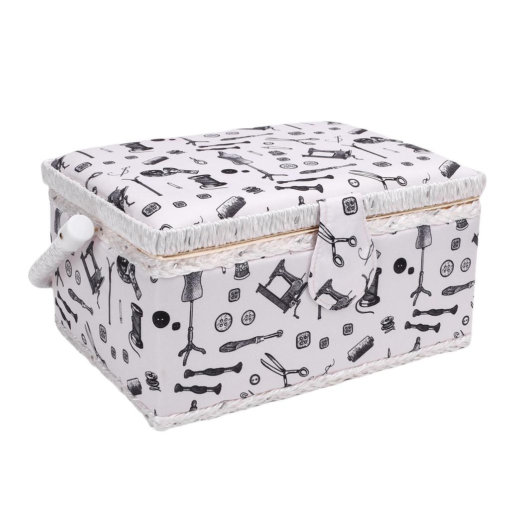 Sewing Kit Basket Needles Threads Pins Scissors Storage Box Sewing Supplies Organizer with Removable Plastic Tray