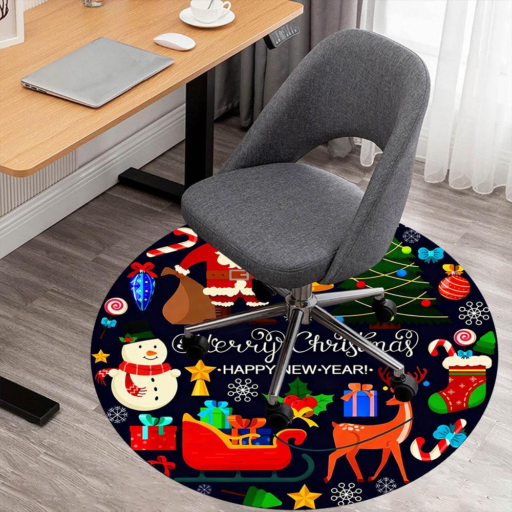 1pc Christmas Happy New Year Round Chair Mat Area Rug - Non-Slip, Floor Mat for Office, Bedroom, and Indoor Decor -1002011