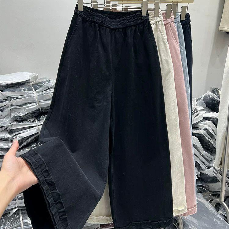 

Early Spring Women s High-Waisted Elastic Wide-Leg Lace Cropped Pants 2XL 130-145 Jin чёрный