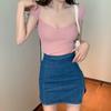 Womens Short Sleeve Knit Top With Splicing Design For Summer Casual Wear