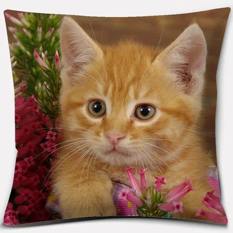 Cat Print Home Decoration Pillowcase Cute Cat Decorative Pillowcase Living Room Sofa Office Seat Cushion Cover