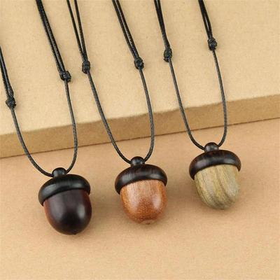 Collana lunga con ciondolo a forma di ghianda in ebano avvitabile vintage, con scatola Gawu, ciondolo a forma di ghianda con pigna, collana a goccia, gioielli