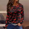 Women's Fashion Casual Slit Hem Round Neck Long Sleeve Loose Halloween Printed T-Shirt Ladies Top
