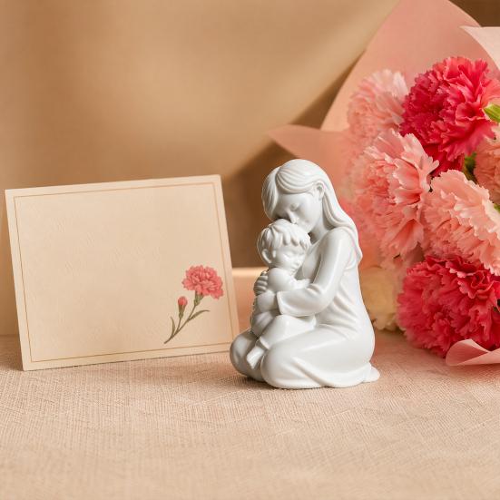 Figure Ornamentali Mamma e Bambino Stampate in 3D Stile Nordico Calde Sculture Madre-Figlio