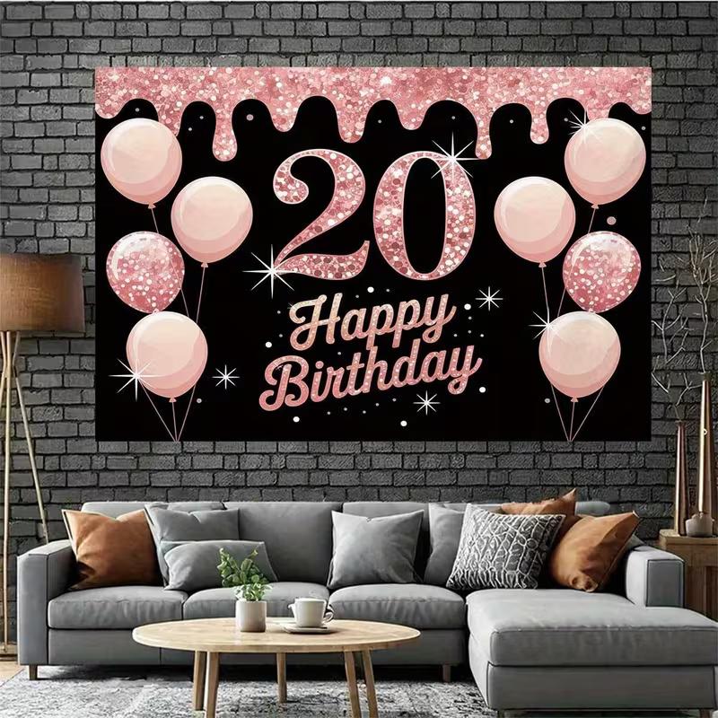 2D Black & Rose Gold Glitter 20th Birthday Party Decoration Background