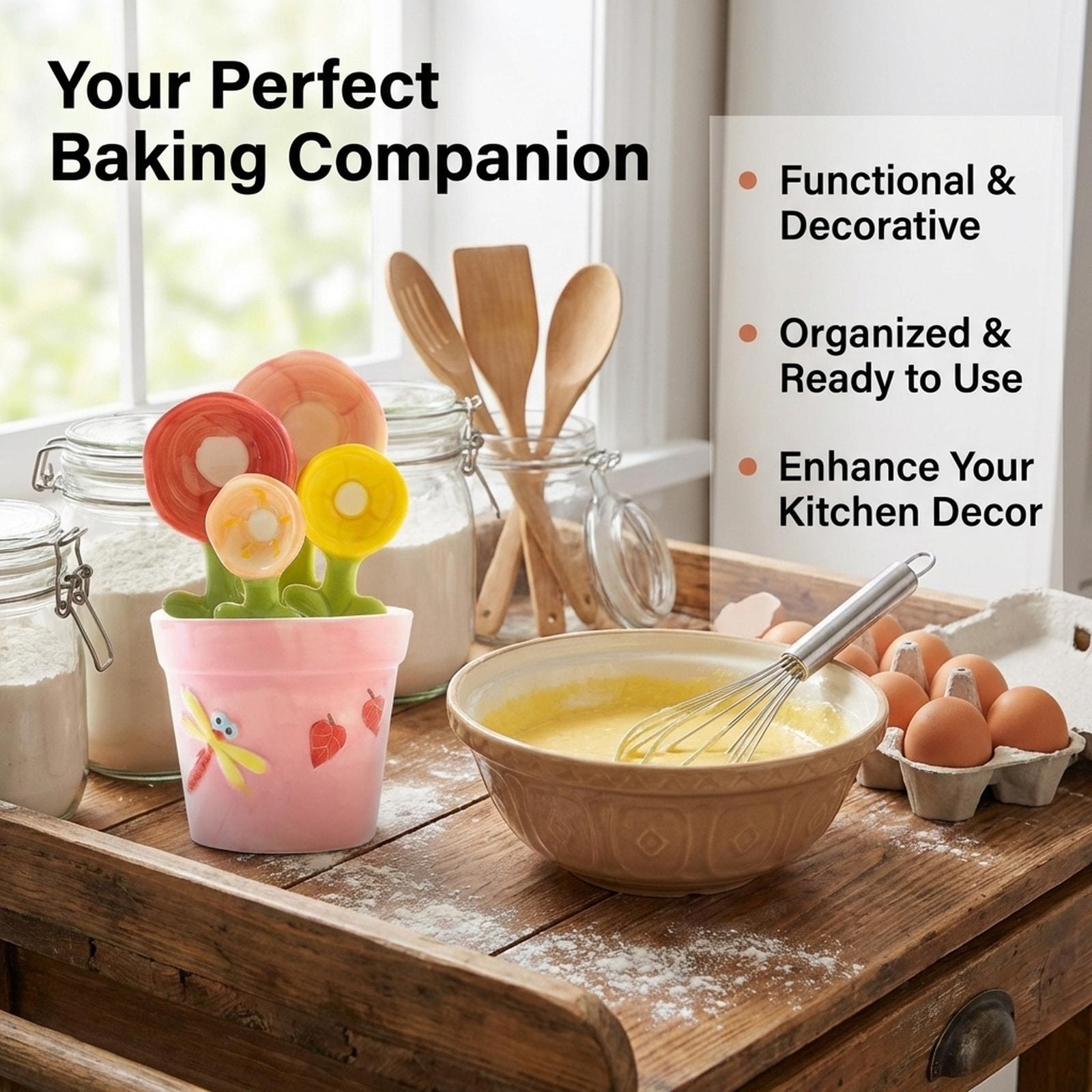 

4Pcs Ceramic Measuring Cups Set with Base, Fun Kitchen Utensils with Holder Cup, Home Decorative Kitchen Tool